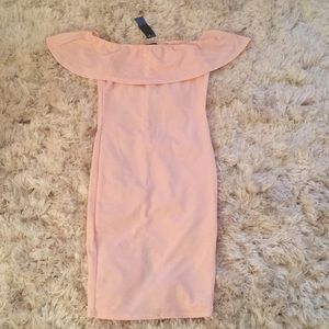 Off shoulder Crepe Bodycon dress blush color